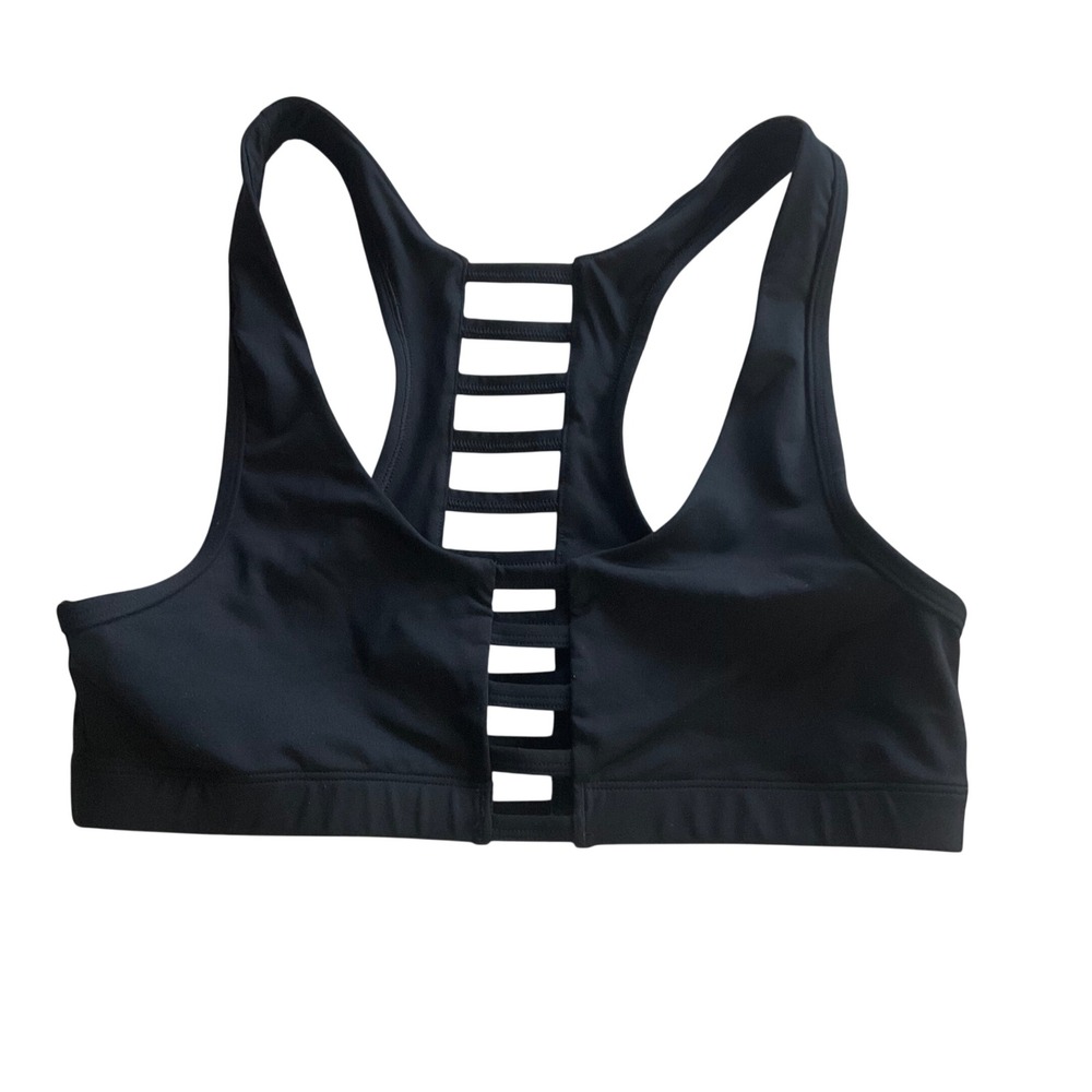 PINK Victoria's Secret‎ Black Strappy Lattice Back Racerback Sports Bra M